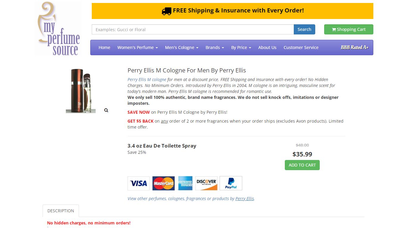 Perry Ellis M Cologne For Men By Perry Ellis - MyPerfumeSource.com